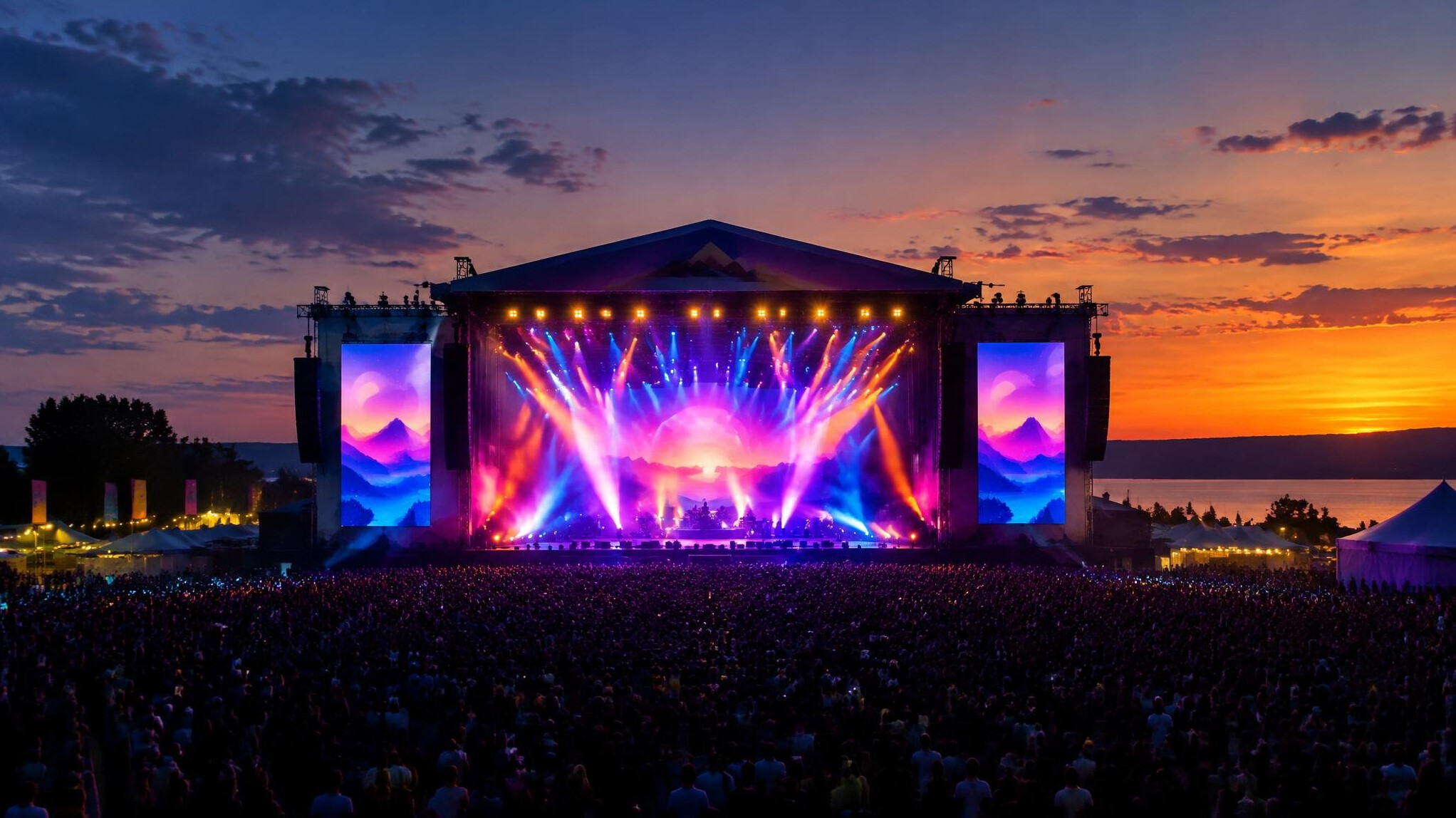 Festival stage with audience and lights