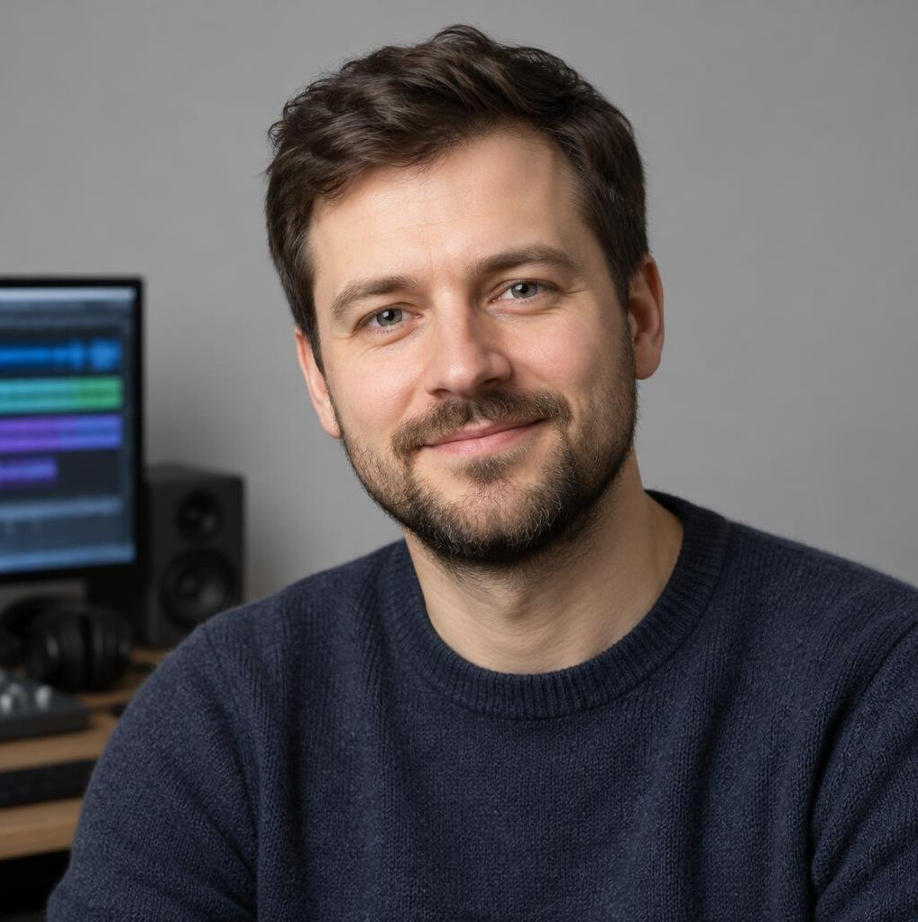 Portrait of a Polish man music editor with short beard